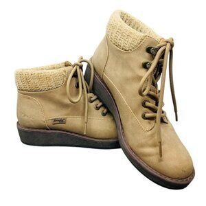 Blowfish MALIBU Boots Women's Comet Beige/Knit Tops Wedge Size 8-1/2 Lace-Up